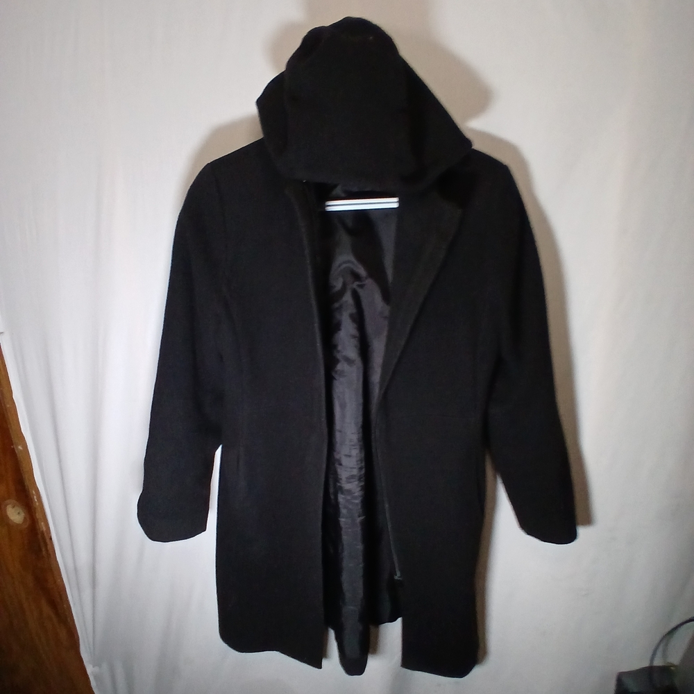 Reitmans Wool Blend Hooded Coat β Black β Size 13 β Made in Canada
